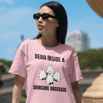 ButFirstSkin Dead Inside And Skincare Obsessed Halloween T-Shirt Pink / S