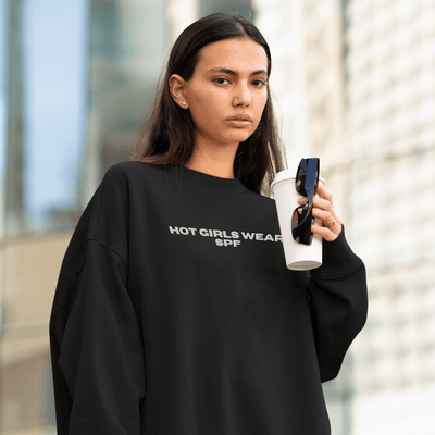 ButFirstSkin Hot Girls Wear SPF Embroidered Sweatshirt Black / S