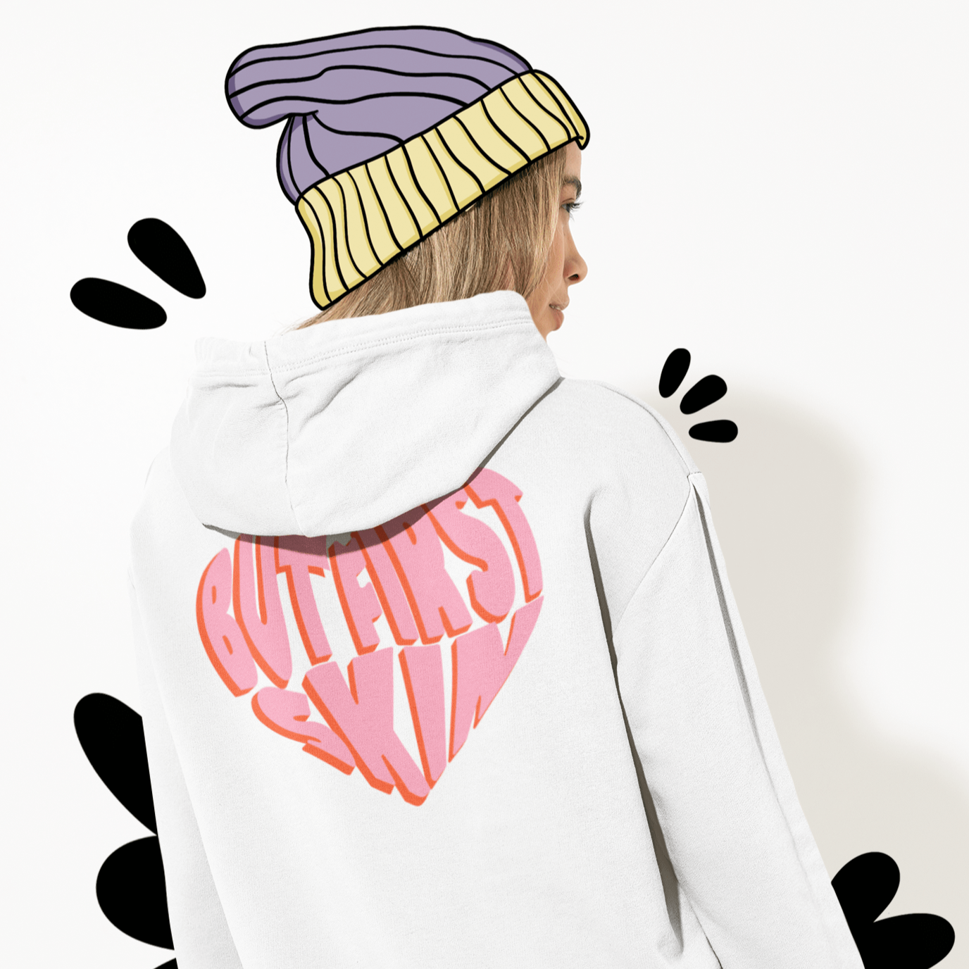 But First Skin Hoodie | Skincare Heart Black White | ButFirstSkin