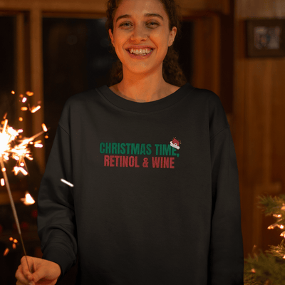 Christmas Time, Retinol & Wine Embroidered Christmas Sweatshirt S | ButFirstSkin