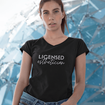 Licensed Esthetician V-Neck T-Shirt XS | ButFirstSkin