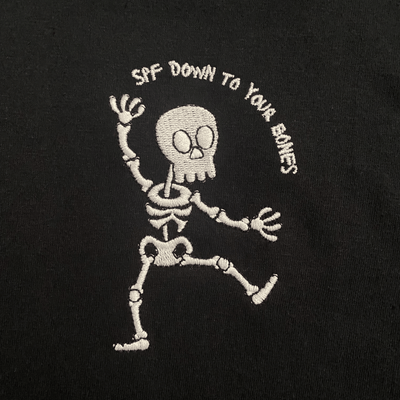 SPF Down To Your Bones Halloween Embroidered T-Shirt | ButFirstSkin